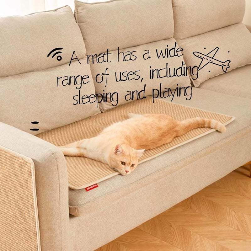 pingping-go Cat Scratch Mat,23.6 X 15.7 Inch, Natural Sisal Cat Scratching Mat with Jute Border,Protect Sofas, Carpets,Floor, and cat Paws,Beige - Image 4